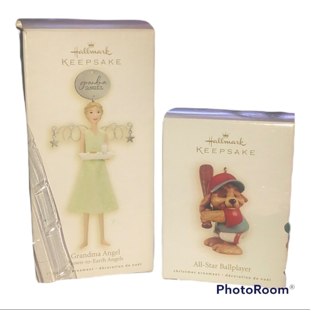 Hallmark KeepSake Christmas Ornaments 1.ALL STAR BALL PLAYER 2.GRAND MA Angel